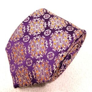 Faberge Necktie Purple Gold Medallion Silk Handmade Classic Ornate Tie 3.5" Wide